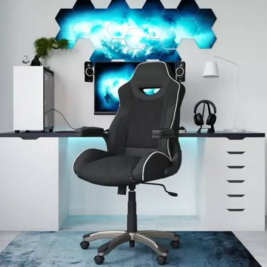 Seaview Gaming Chair with Mesh Trim - Black, Faux Leather