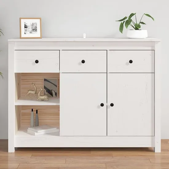Secia Sideboard with 2 Doors 3 Drawers - White, Pinewood