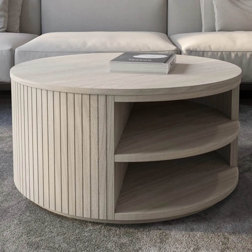 Sedalia Round Coffee Table with Swivel - Whitewash, Wood