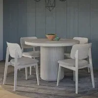 Sedalia Round Dining Set with 4 Chairs - Whitewash, Wood