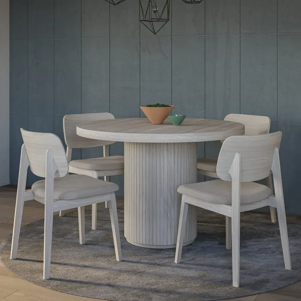 Sedalia Round Dining Set with 4 Chairs - Whitewash, Wood