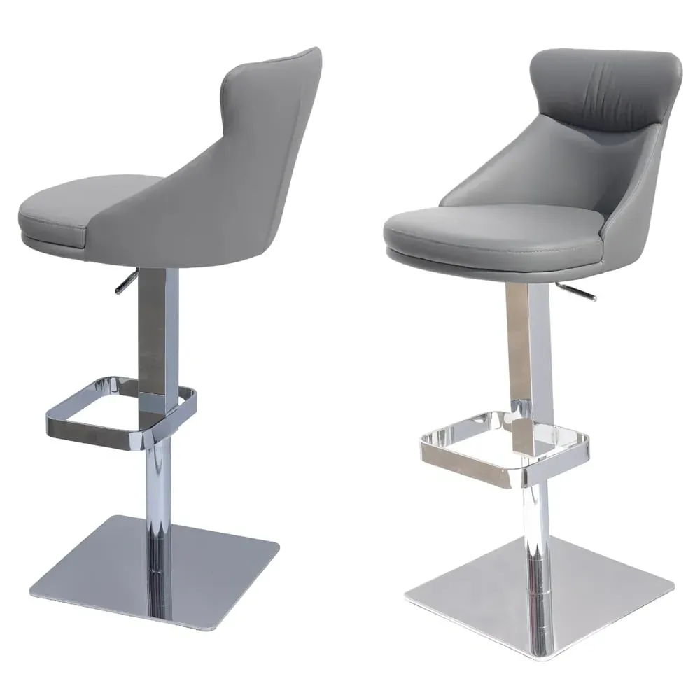 Sedalia Swivel Bar Chairs with Footrest - Grey, Faux Leather
