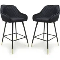 Sedona Bar Stools with Armrests - Black, Velvet