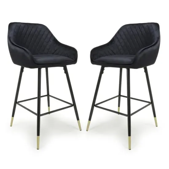 Sedona Bar Stools with Armrests - Black, Velvet image