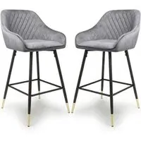 Sedona Bar Stools with Armrests - Grey, Velvet