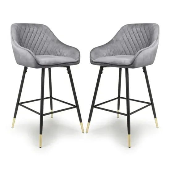 Sedona Bar Stools with Armrests - Grey, Velvet