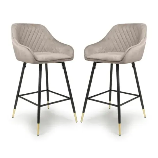 Sedona Bar Stools with Armrests - Mink, Velvet