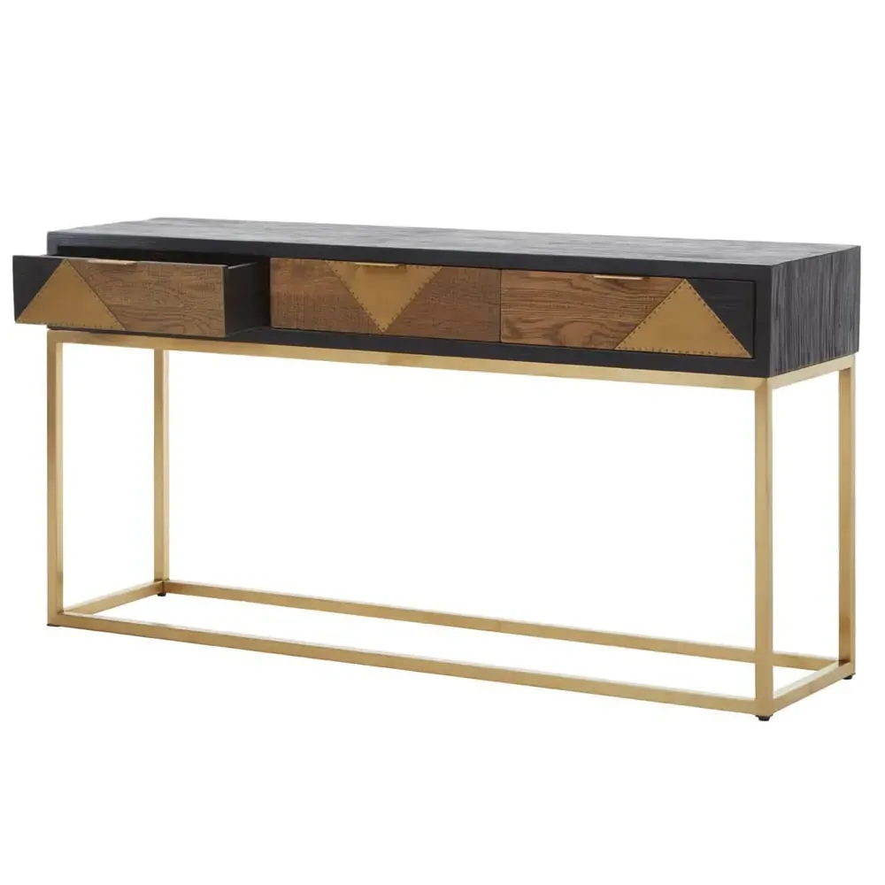 Seguin Console Table with 3 Drawers - Black, Gold