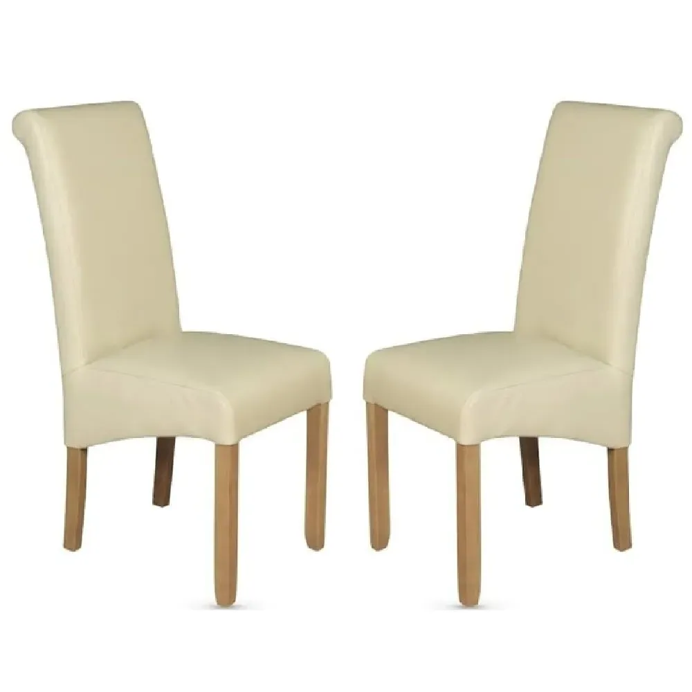 Seguin Dining Chairs with Oak Legs - Cream, Faux Leather image