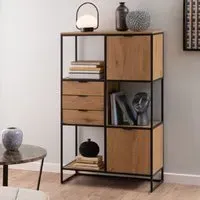 Seguin Wide Bookcase with 2 Doors 3 Drawers - Black, Oak