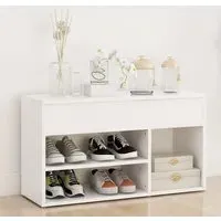 Seim Shoe Storage Bench with 2 Shelves - White, Engineered Wood