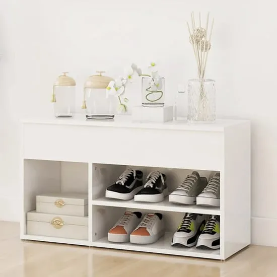 Seim Shoe Storage Bench with 2 Shelves - White, High Gloss image
