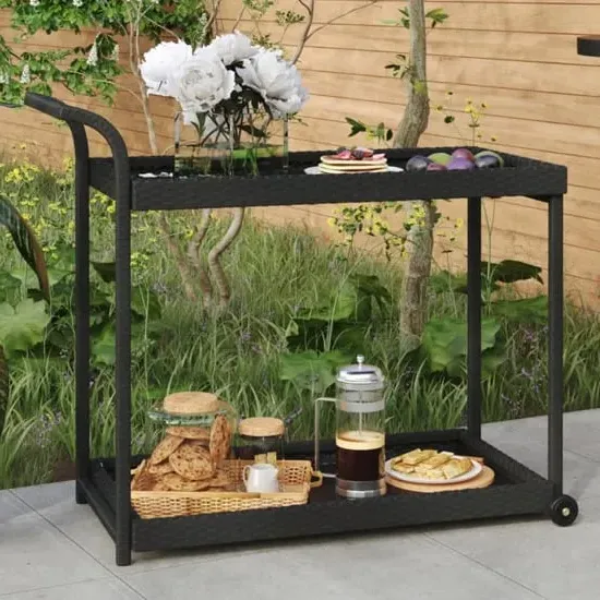 Selah 2-Shelf Drinks Trolley with Wheels - Black, Poly Rattan image