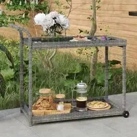 Selah 2-Shelf Drinks Trolley with Wheels - Grey, Poly Rattan