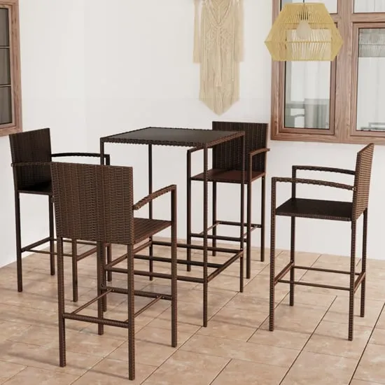 Selah 70cm Bar Table with 4 Bar Chairs - Brown, Glass