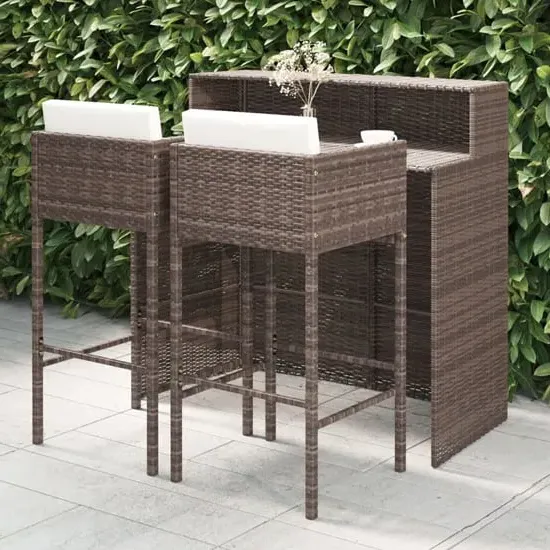 Selah Bar Set with 2 Avyanna Chairs - Brown, Poly Rattan