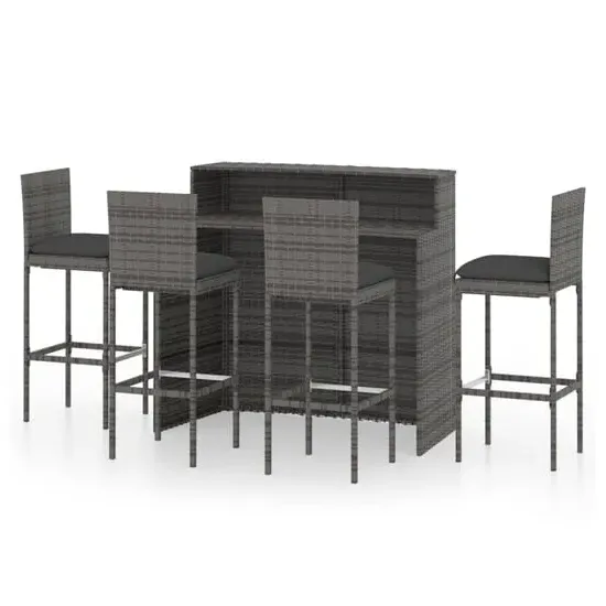 Selah Bar Set with 4 Audriana Chairs - Grey, Poly Rattan
