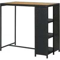 Selah Bar Table with Storage Rack - Black, Acacia Wood
