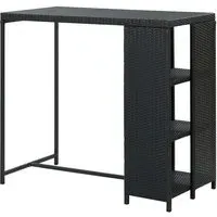 Selah Bar Table with Storage Rack - Black, Poly Rattan