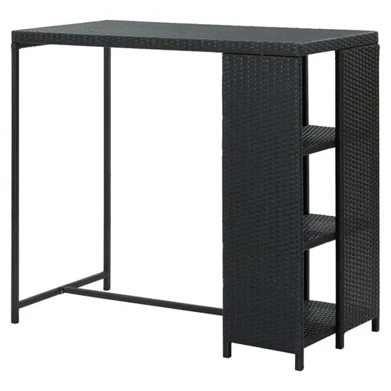 Selah Bar Table with Storage Rack - Black, Poly Rattan