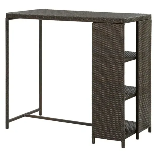 Selah Bar Table with Storage Rack - Brown, Poly Rattan