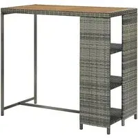 Selah Bar Table with Storage Rack - Grey, Acacia Wood