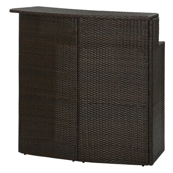 Selah Curved Bar Table with 2-Tier Top - Brown, Poly Rattan