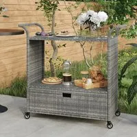 Selah Drinks Trolley with Drawer - Grey, PE Rattan alternate view