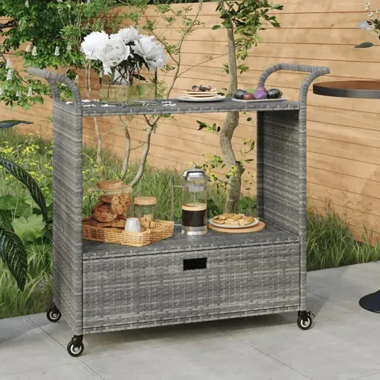 Selah Drinks Trolley with Drawer - Grey, PE Rattan product