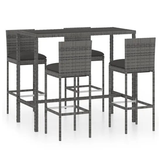 Selah Large Bar Table with 4 Audriana Chairs - Grey, Glass