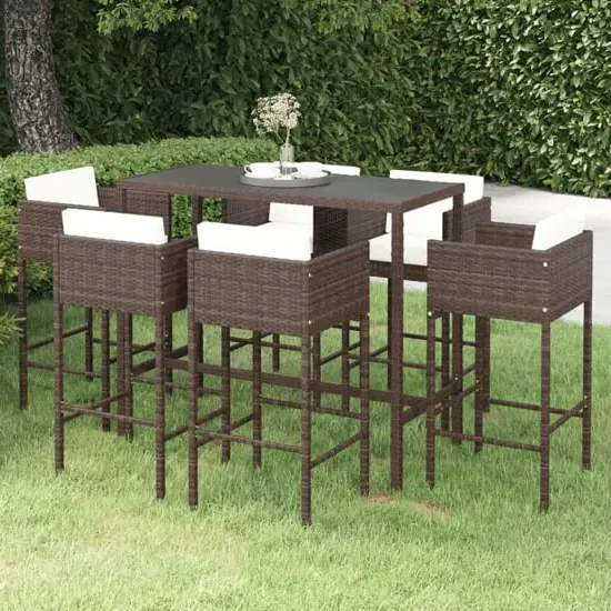 Selah Large Bar Table with 6 Avyanna Chairs - Brown, Glass