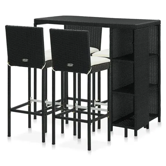 Selah Rattan Bar Table with 4 Audriana Chairs - Black