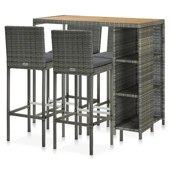 Selah Rattan Bar Table with 4 Audriana Chairs - Grey, Acacia