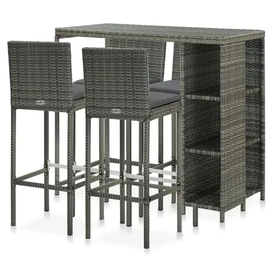 Selah Rattan Bar Table with 4 Audriana Chairs - Grey image