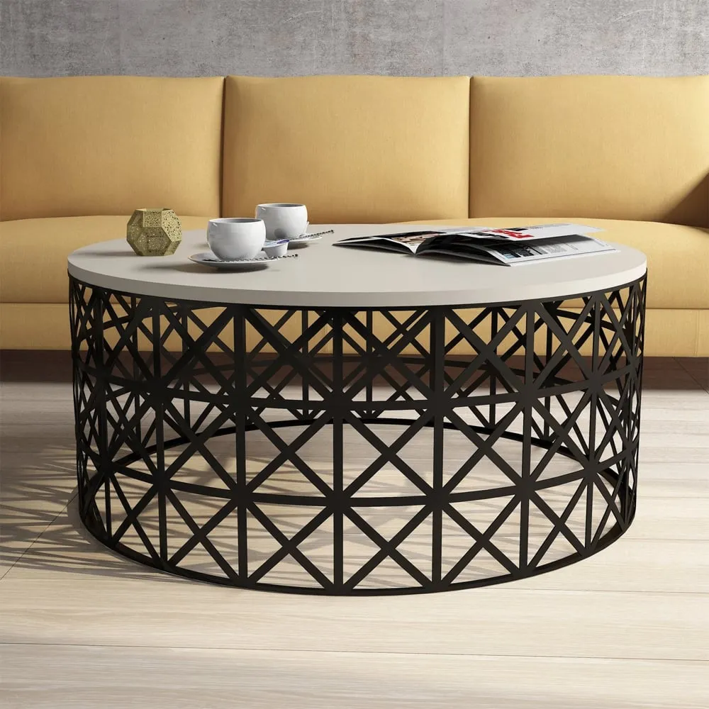 Selin Round Coffee Table - Cream, Melamine & Metal product