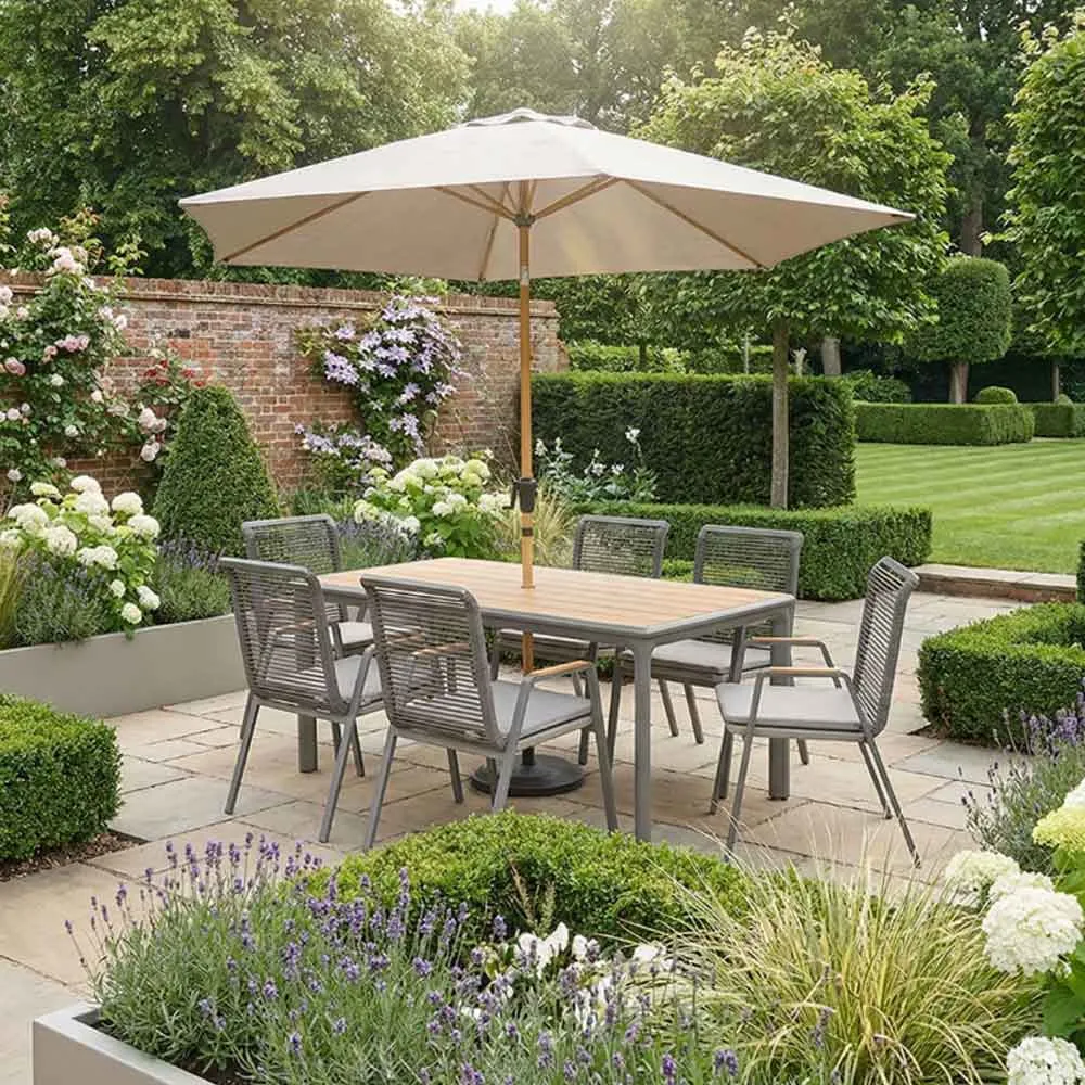 Selma 6-Seater Garden Dining Set with Parasol - Grey, Aluminium product