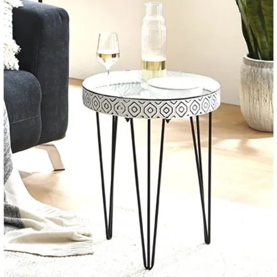 Selma Large Round Side Table - White, Mirror