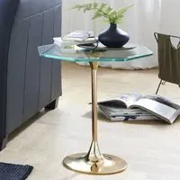Selma Octagonal Side Table - Clear Glass, Gold Metal