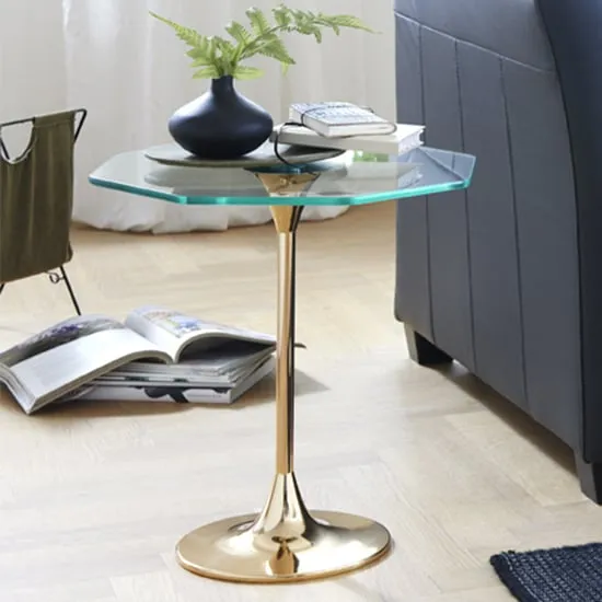Selma Octagonal Side Table - Clear Glass, Gold Metal image