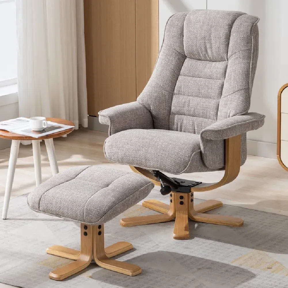 Seneca Recliner Chair with Stool - Oat, Oak image
