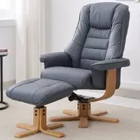 Seneca Reclining Chair with Stool - Blue, Leather