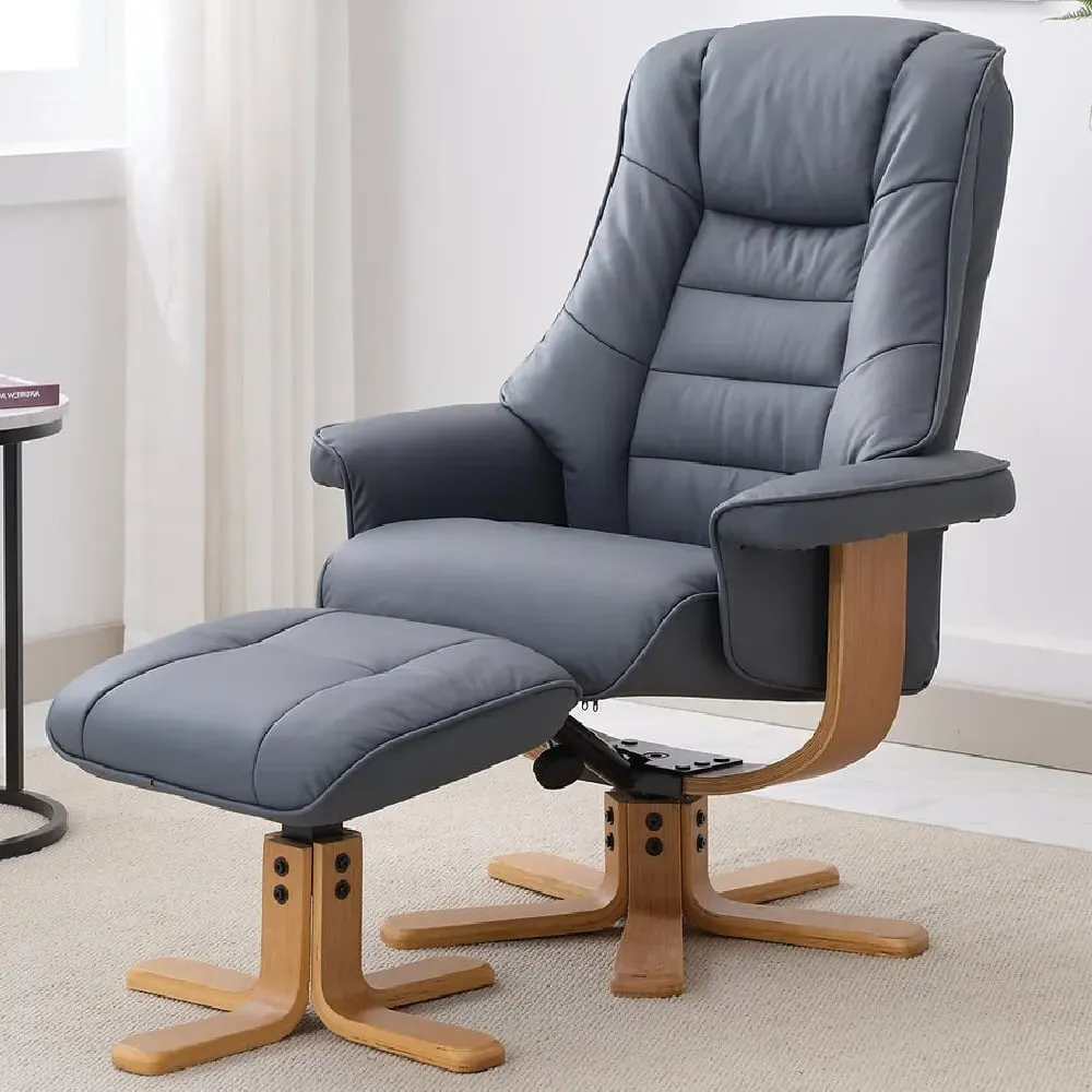 Seneca Reclining Chair with Stool - Blue, Leather image