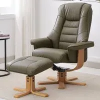 Seneca Reclining Chair with Stool - Green, Leather
