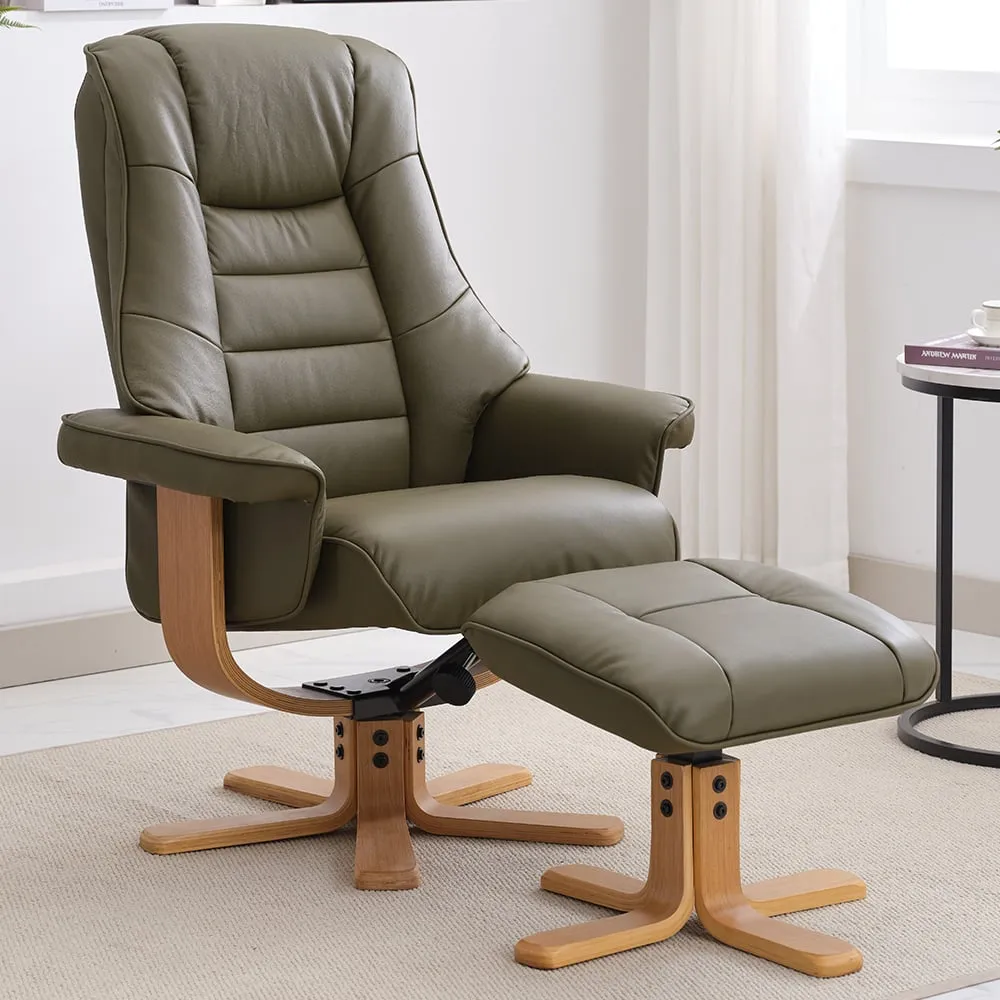 Seneca Reclining Chair with Stool - Green, Leather