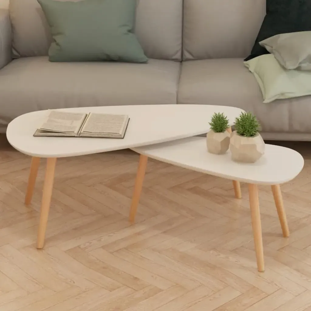 Senen Set of 2 Coffee Tables - White, Pinewood