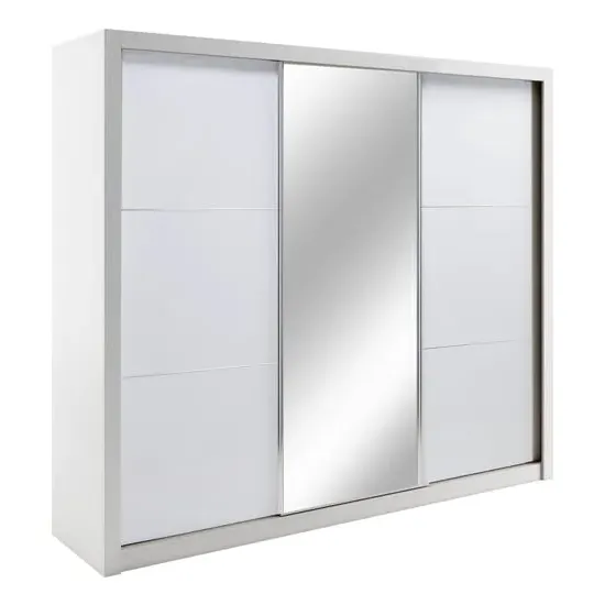 Senoia 3 Door Mirrored Wardrobe with LED - White