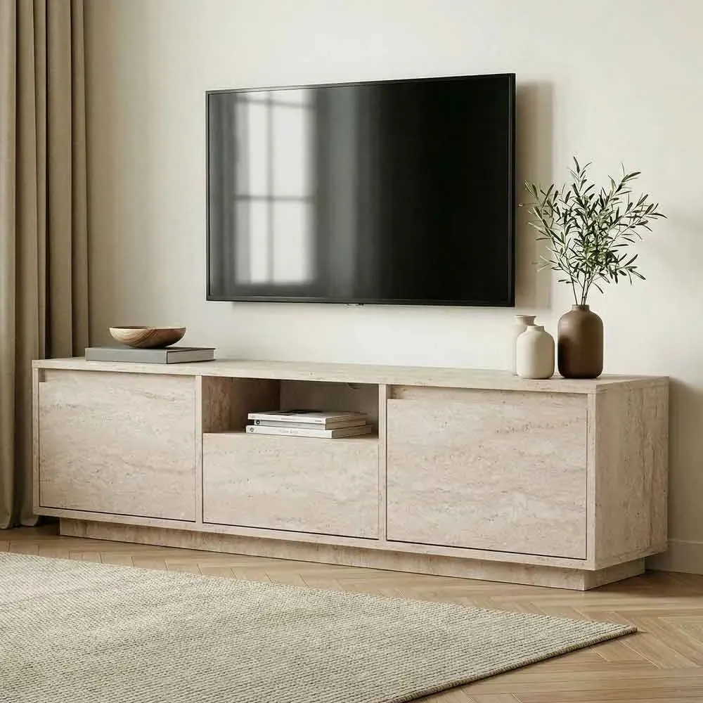 Sentinel 3-Door TV Stand - Travertine Marble Effect product