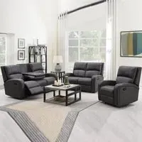 Seoul Recliner Sofa Suite with Console - Grey, Fabric