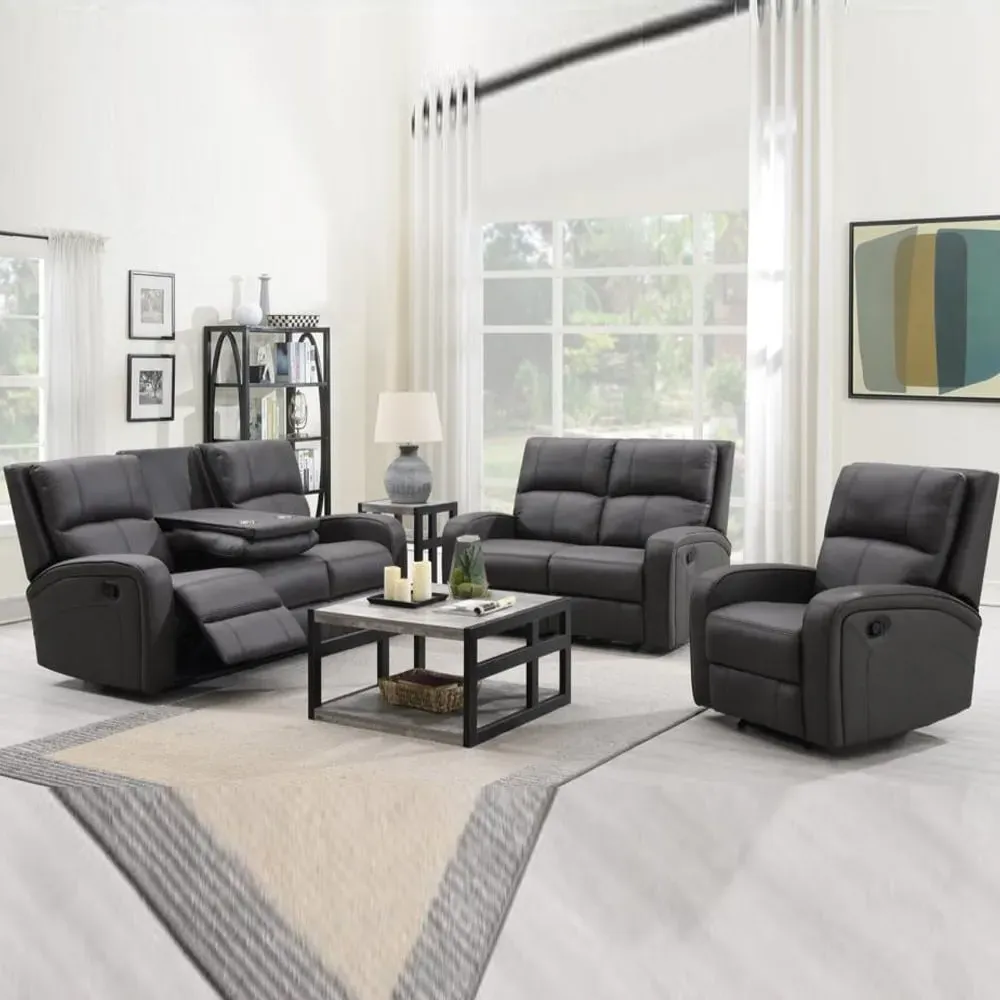 Seoul Recliner Sofa Suite with Console - Grey, Fabric image