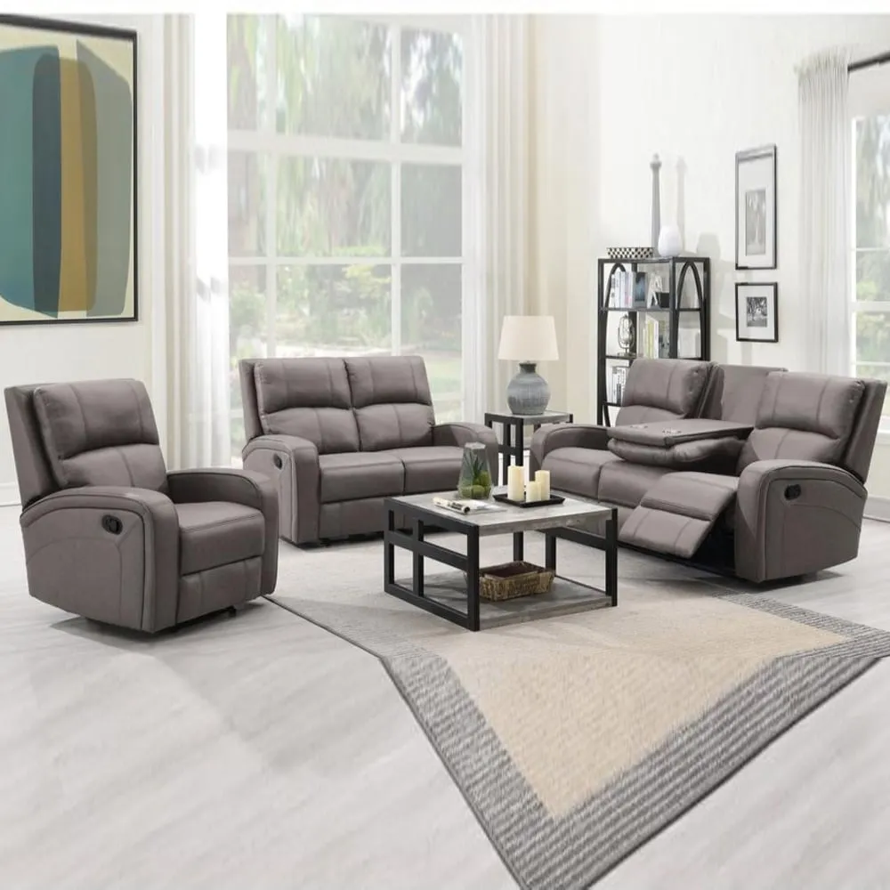 Seoul Recliner Sofa Suite with Console - Taupe, Fabric